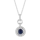 10k White Gold Sapphire & 1/3 Carat T.w. Diamond Halo Pendant Necklace, Women's, Size: 18, Blue