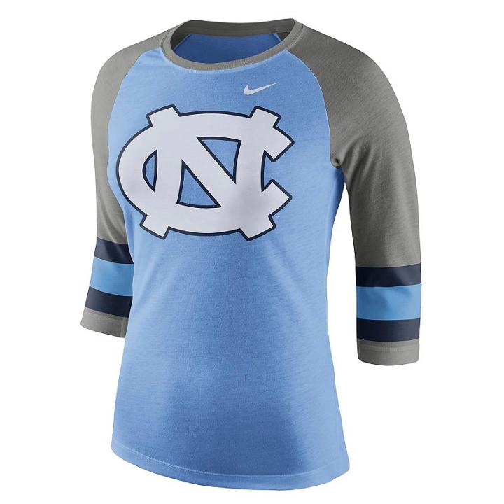 Women's Nike North Carolina Tar Heels Striped Sleeve Tee, Size: Xl, Blue