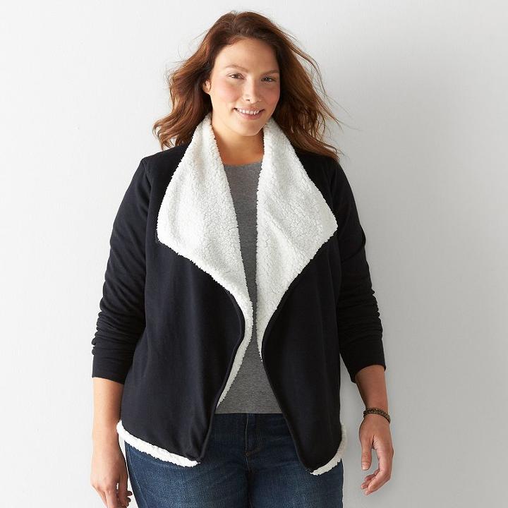 Plus Size Sonoma Goods For Life&trade; Draped Mixed-media Jacket, Women's, Size: 3xl, Black