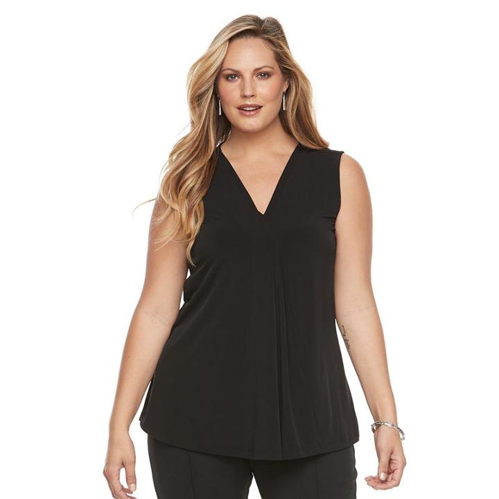 Plus Size Dana Buchman Pleated V-neck Tank, Women's, Size: 3xl, Black