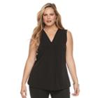 Plus Size Dana Buchman Pleated V-neck Tank, Women's, Size: 3xl, Black