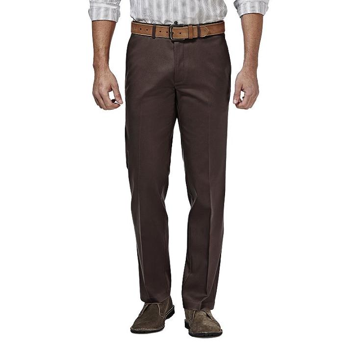 Men's Haggar Premium No Iron Khaki Stretch Straight-fit Flat-front Pants, Size: 30x30, Dark Brown