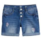 Girls 7-16 So&reg; Rolled Cuff Fashion Midi Denim Shorts, Size: 8, Med Blue