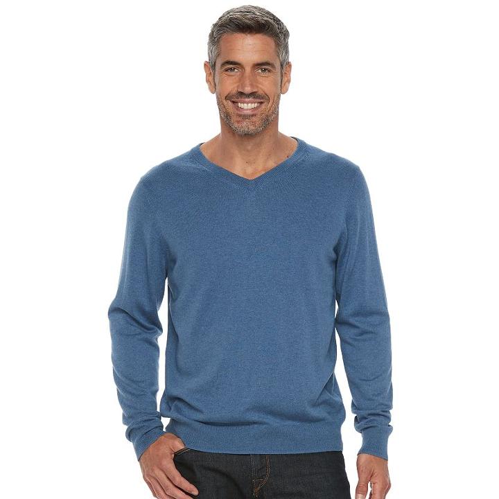 Men's Croft & Barrow&reg; True Comfort Classic-fit V-neck Sweater, Size: Xxl, Med Blue