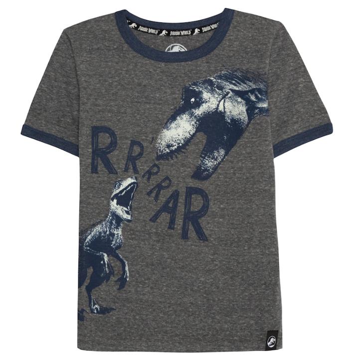 Boys 4-7x Jurassic World: Fallen Kingdom Glow In The Dark Rrrrrar Dinosaur Ringer Tee, Size: 6, Grey