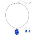 Plus Size Cabochon Rectangle Pendant Necklace & Drop Earring Set, Women's, Blue