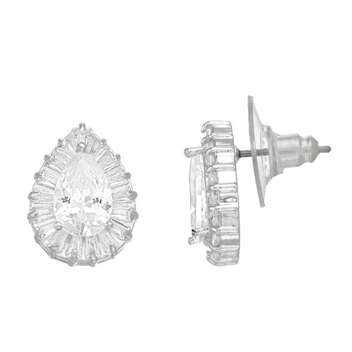 Dana Buchman Cubic Zirconia Teardrop Stud Earrings, Women's, Silver