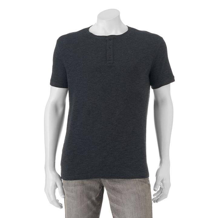Men's Apt. 9&reg; Modern-fit Slubbed Henley, Size: Large, Dark Grey