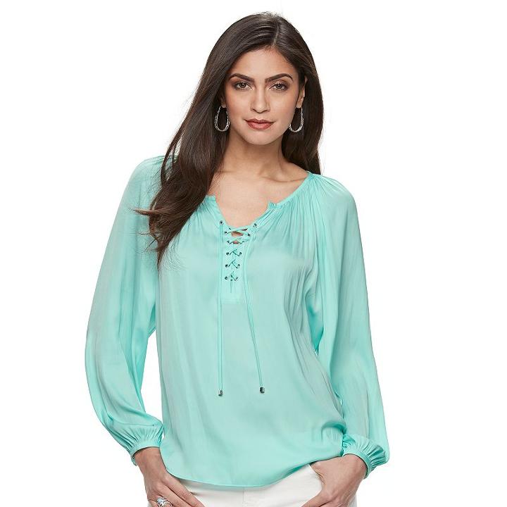 Women's Jennifer Lopez Lace-up Top, Size: Medium, Lt Green