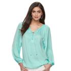 Women's Jennifer Lopez Lace-up Top, Size: Medium, Lt Green