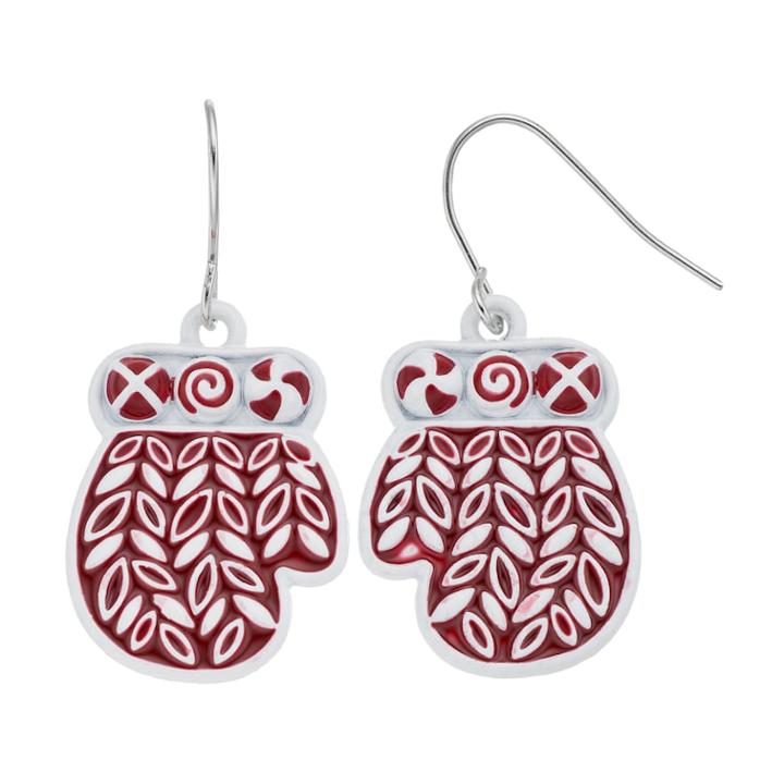 Red Mitten Nickel Free Drop Earrings, Women's, Multicolor