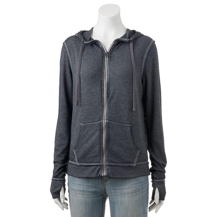 Juniors' So&reg; Relaxed Zip-up Hoodie, Teens, Size: Small, Dark Grey
