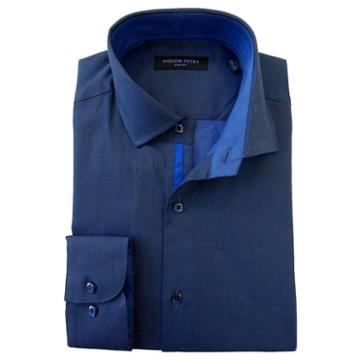 Men's Andrew Fezza Slim-fit Comfort Flex Collar Dress Shirt, Size: 18, Blue (navy)