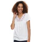 Women's Sonoma Goods For Life&trade; Embroidered Lace-up Top, Size: Large, Natural
