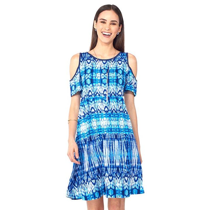 Women's Indication By Eci Print Cold-shoulder Dress, Size: Xl, Blue