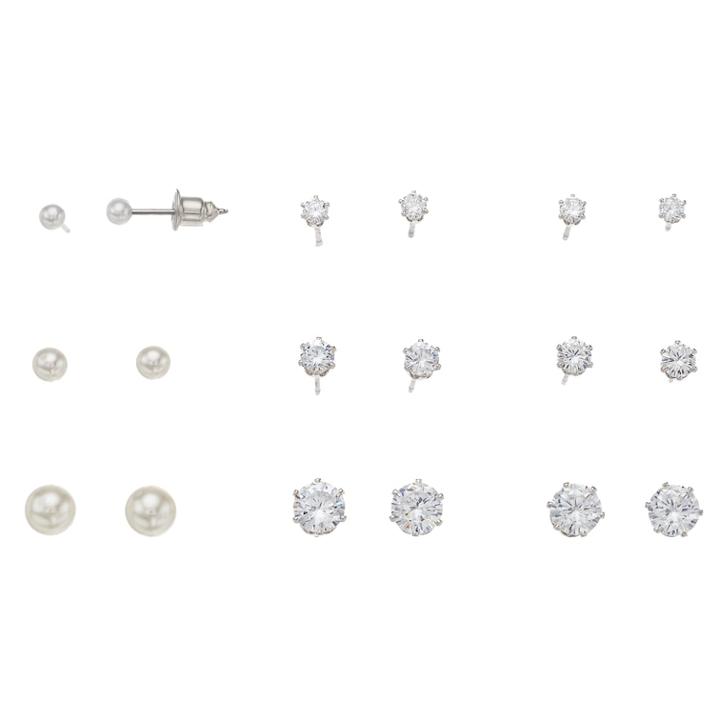 Mudd&reg; Simulated Pearl & Crystal Nickel Free Stud Earring Set, Women's, White