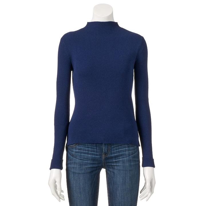 Women's Wdny Black Ribbed Mockneck Top, Size: Small, Blue (navy)