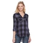 Women's Rock & Republic&reg; High-low Plaid Shirt, Size: Xs, Grey