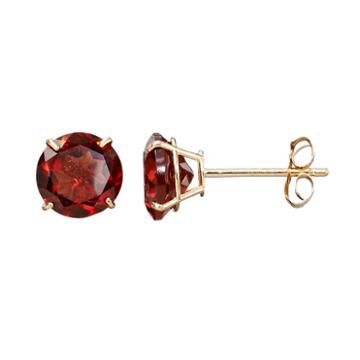 Everlasting Gold Gemstone Garnet 10k Gold Stud Earrings, Women's, Red