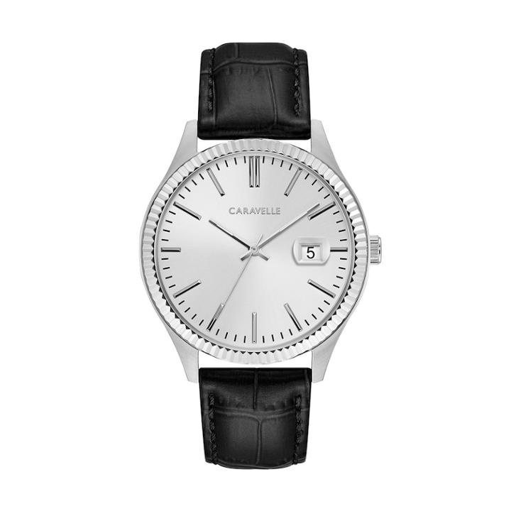 Caravelle Men's Leather Watch - 43b150, Size: Large, Black