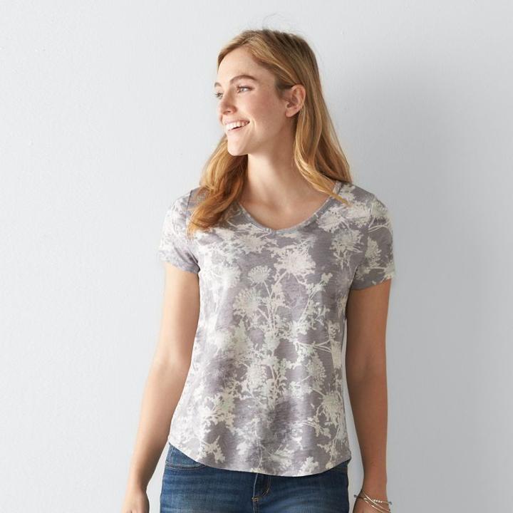 Petite Sonoma Goods For Life&trade; Essential Print V-neck Tee, Women's, Size: Xl Petite, Med Grey