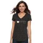Women's Apt. 9&reg; Graphic V-neck Tee, Size: Xl, Black