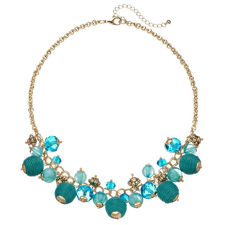 Aqua Thread Wrapped Shaky Bead Necklace, Women's, Turq/aqua