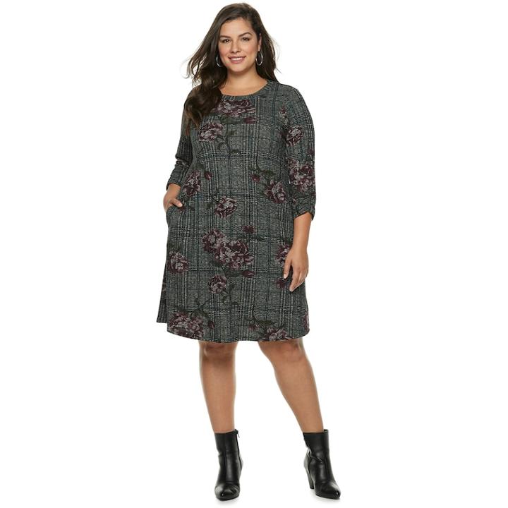 Plus Size Apt. 9&reg; Print Swing Dress, Women's, Size: 4xl, Floral Plaid Print