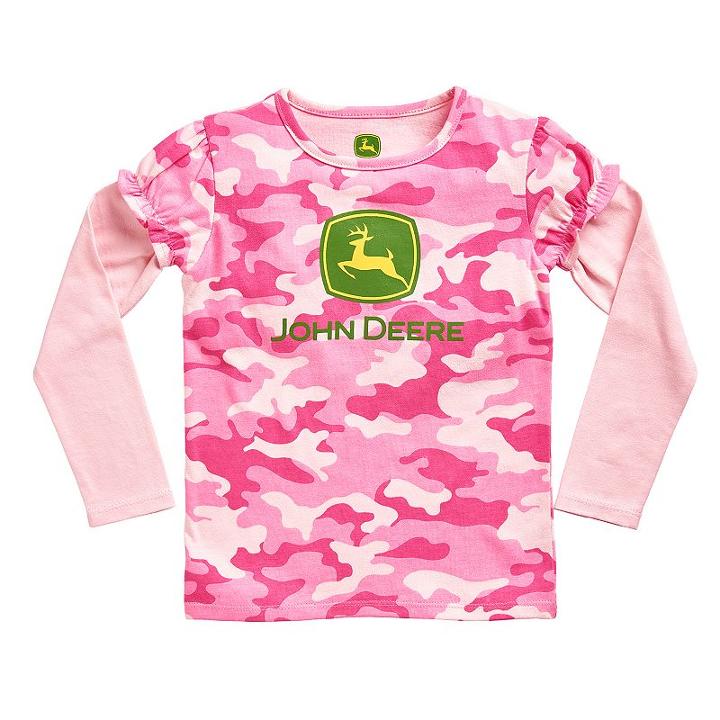 Girls 4-6x John Deere Pink Camouflage Mock-layered Long Sleeve Tee, Girl's, Size: 5