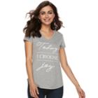 Women's Apt. 9&reg; Graphic V-neck Tee, Size: Xl, Med Grey