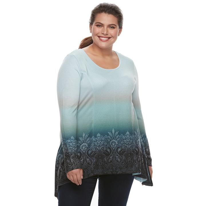 Plus Size World Unity Printed Dip-dyed Top, Women's, Size: 1xl, Blue