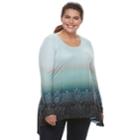 Plus Size World Unity Printed Dip-dyed Top, Women's, Size: 1xl, Blue