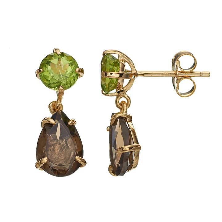 18k Gold Over Silver Peridot And Smoky Quartz Drop Earrings, Women's, Med Brown