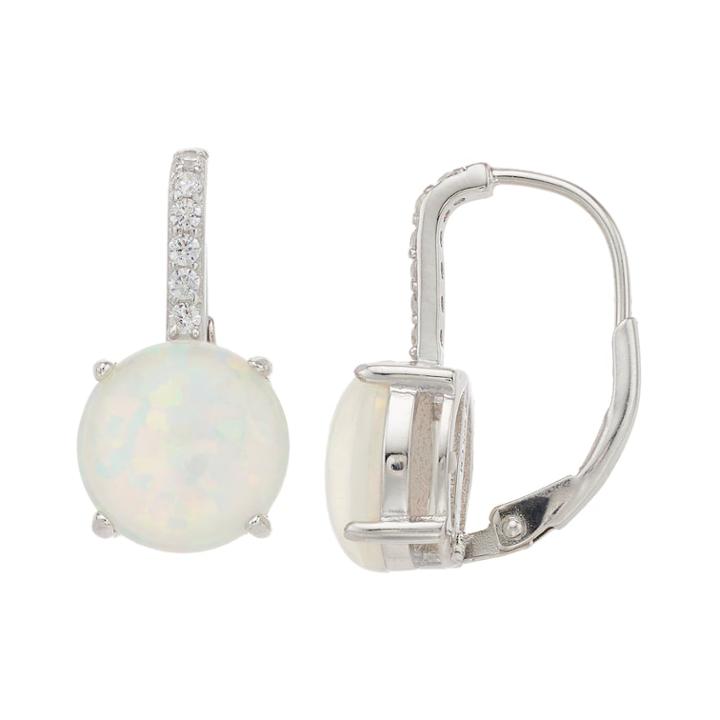 Sterling Silver Lab-created White Opal & Cubic Zirconia Drop Earrings, Women's
