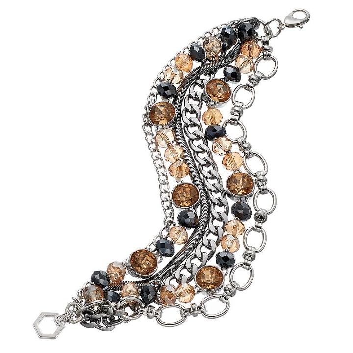 Simply Vera Vera Wang Beaded Two Tone Multi Strand Chain Bracelet, Women's, Med Brown