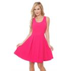 Women's White Mark Pleated Fit & Flare Dress, Size: Large, Dark Pink