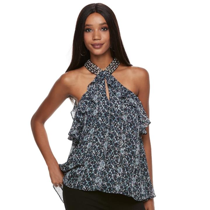 Women's Jennifer Lopez Embellished Ruffle Halter Top, Size: Large, Multicolor