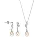 Sterling Silver Freshwater Cultured Pearl & Cubic Zirconia Jewelry Set, Women's, Size: 18, White