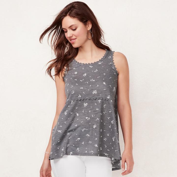Women's Lc Lauren Conrad Print Tunic Tank, Size: Large, Dark Grey