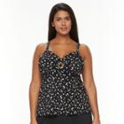 Plus Size Trimshaper Tummy Slimmer O-ring Tankini Top, Women's, Size: 18 W, Black