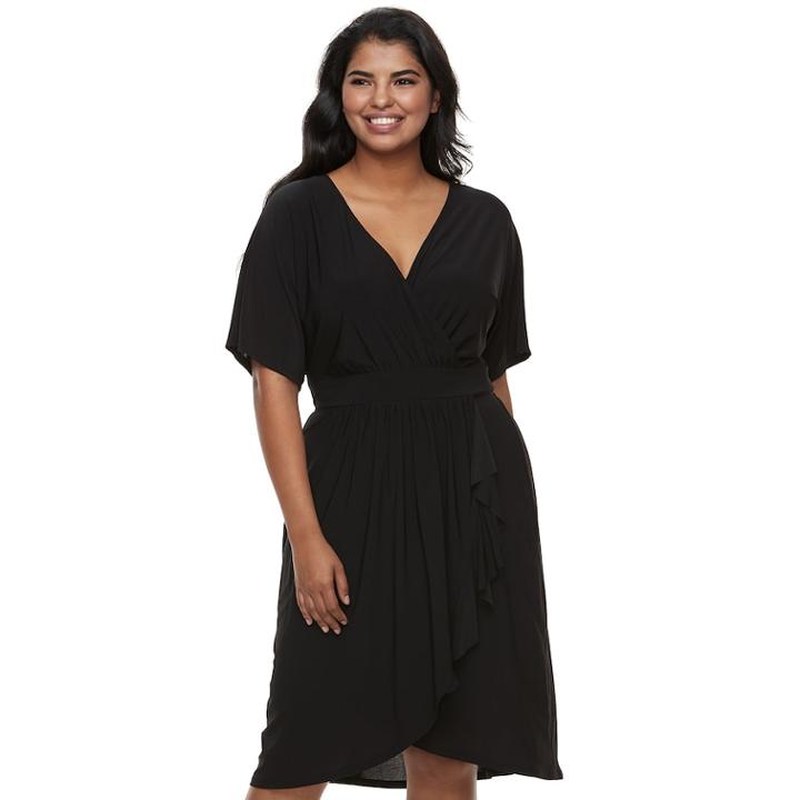 Juniors' Plus Size Wrapper Kimono Faux-wrap Dress, Teens, Size: 1xl, Black