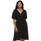 Juniors' Plus Size Wrapper Kimono Faux-wrap Dress, Teens, Size: 1xl, Black