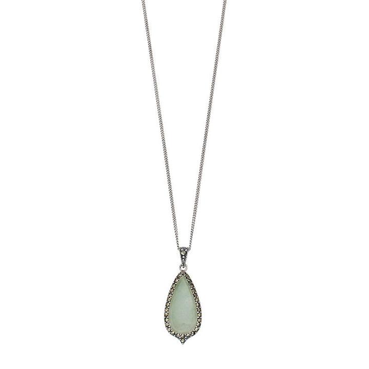 Tori Hill Sterling Silver Jade & Marcasite Teardrop Pendant, Women's, Size: 18, Green
