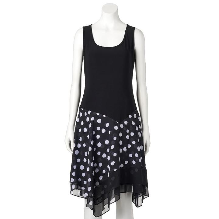 Women's Msk Polka-dot Fit & Flare Dress, Size: Medium, Grey (charcoal)