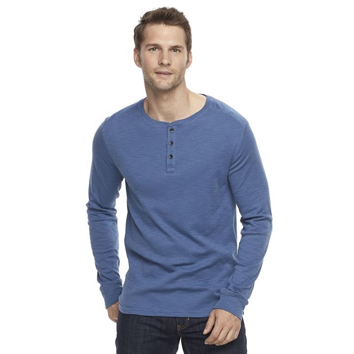 Men's Apt. 9&reg; Modern-fit Slubbed Henley, Size: Small, Dark Blue