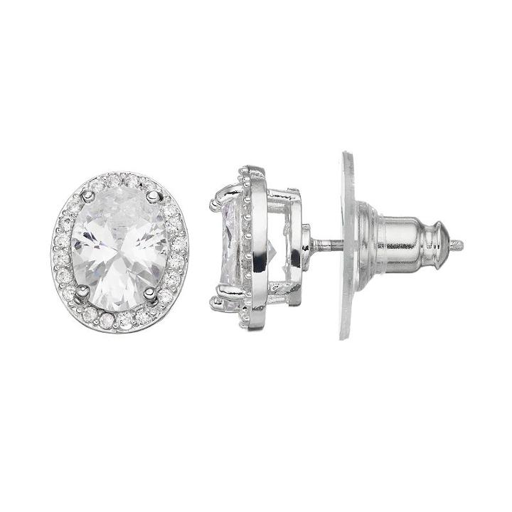 Dana Buchman Cubic Zirconia Oval Halo Nickel Free Stud Earrings, Women's, Silver