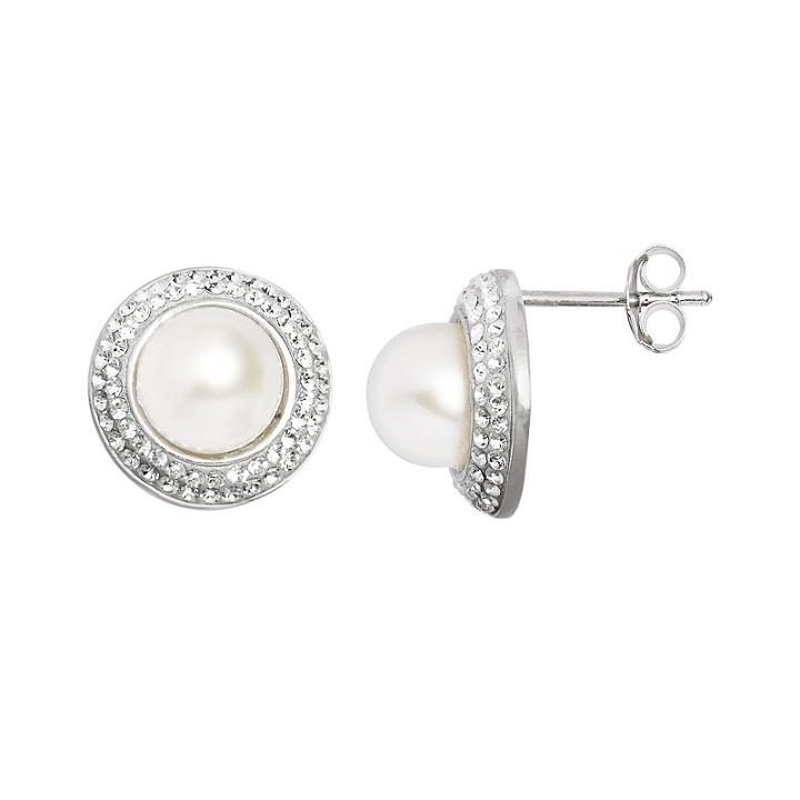 Pearl 'n' Ice Sterling Silver Freshwater Cultured Pearl Halo Stud Earrings, Women's, White