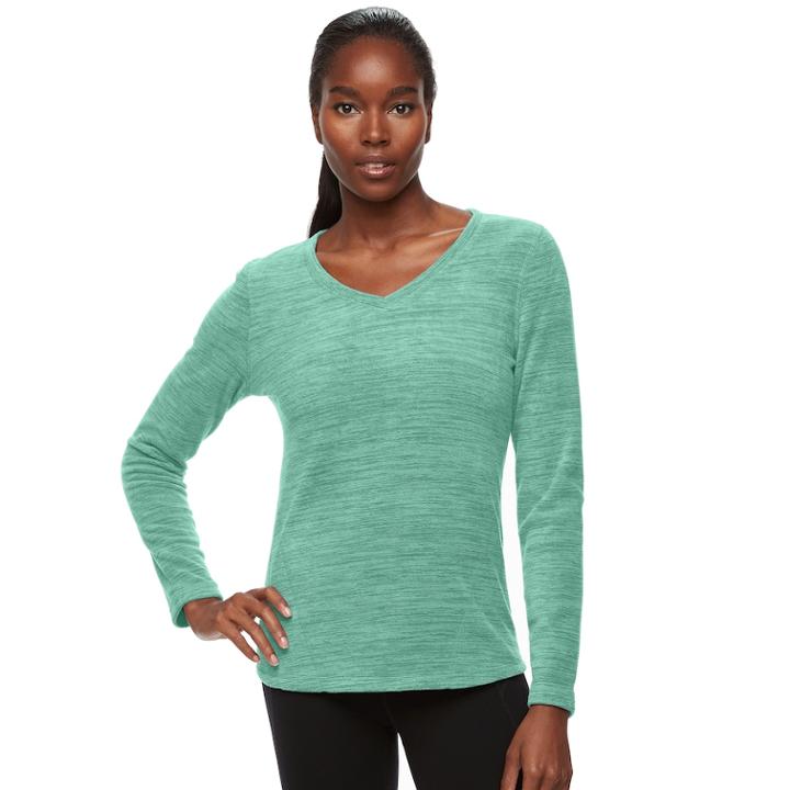 Women's Tek Gear&reg; Microfleece V-neck Tee, Size: Large, Med Green
