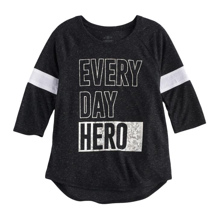 Girls 7-16 & Plus Size So&reg; Striped 3/4-sleeve Graphic Tee, Size: 16 1/2, Black