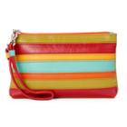 Ili Striped Leather Wristlet, Women's, Citrus